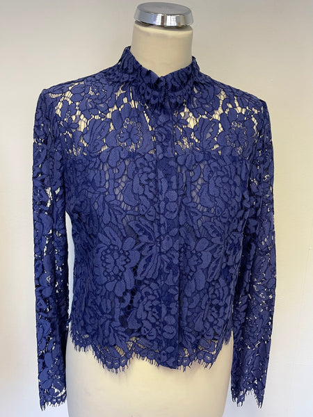 WHISTLES ROYAL BLUE LACE BUTTON UP LONG SLEEVE TOP SIZE 10
