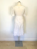 MONSOON WHITE COTTON BROIDERY ANGLAISE TRIM SHORT SLEEVE DRESS SIZE 10