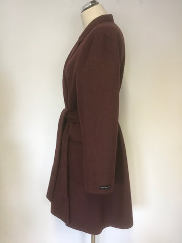 BRAND NEW JASPER CONRAN BURGUNDY/ WINE TIE WAIST BELT KNEE LENGTH COAT SIZE 16