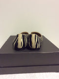 CARVELA BLACK & IVORY ZEBRA PRINT PONYSKIN FLATS SIZE 5/38