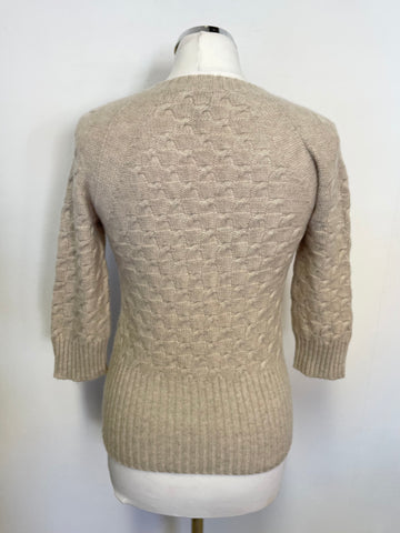 PURE COLLECTION BEIGE CASHMERE & LAMBSWOOL 3/4 SLEEVE JUMPER SIZE 8