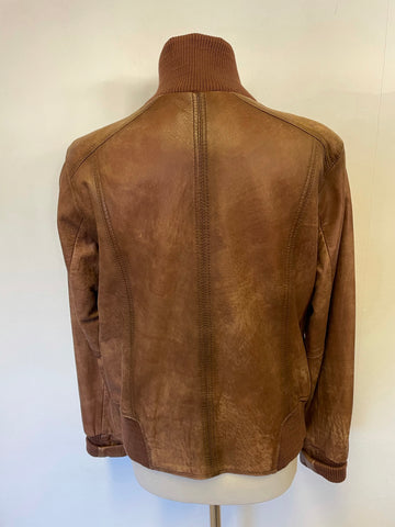 LAKELAND TAN BROWN SOFT LEATHER BOMBER JACKET SIZE 14
