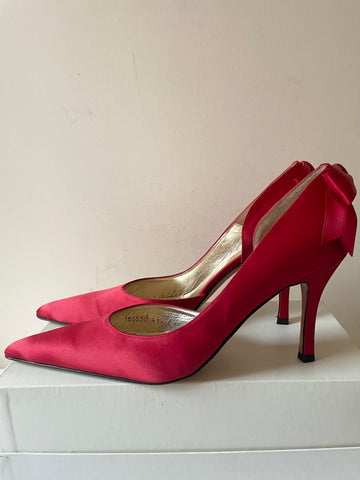 LK BENNETT RED SATIN BOW TRIM SPECIAL OCCASION HEELS SIZE 7.5/41