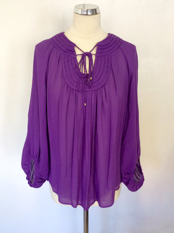 DIANE VON FURSTENBERG PURPLE COTTON SMOCK TOP SIZE 12 UK 16