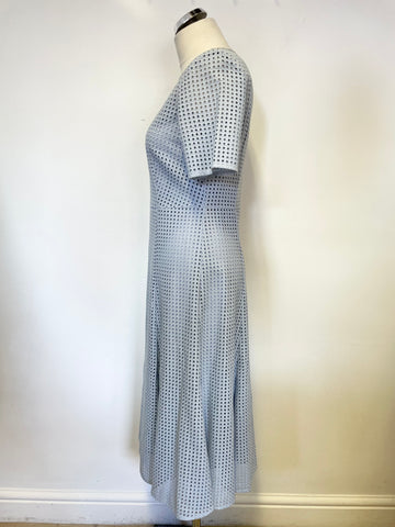 HOBBS LIGHT BLUE SHORT SLEEVED HOLE PUNCHED DESIGN SPECIAL OCCASION DRESS SIZE 10