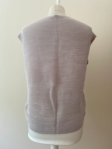 REISS LUCINDA NUDE & WHITE TEXTURED STRIPE SLEEVELESS KNIT TOP SIZE M