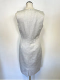LK BENNETT STELLA SILVER METALLIC WEAVE PENCIL DRESS & MATCHING JACKET SIZE 12