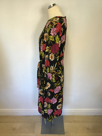 BRAND NEW SIMPLY BE MULTI COLOURED FLORAL PRINT LONG SLEEVE TIE BELT DRESS SIZE 16