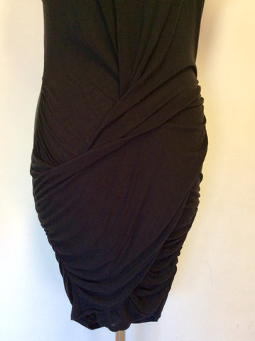 WHISTLES BLACK CAP SLEEVE STRETCH DRAPED DRESS SIZE 0 UK XS