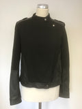 COMPTOIR DES COTONNIERS BLACK COTTON & LEATHER TRIM JACKET SIZE L