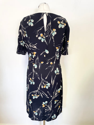 JIGSAW NAVY FLORAL PATTERNED SHORT SLEEVED TEA DRESS SIZE 14