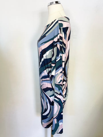 EMILIO PUCCI PINK,BLUE, WHITE & GREEN SHADES PRINT STRETCH JERSEY DRESS SIZE 10