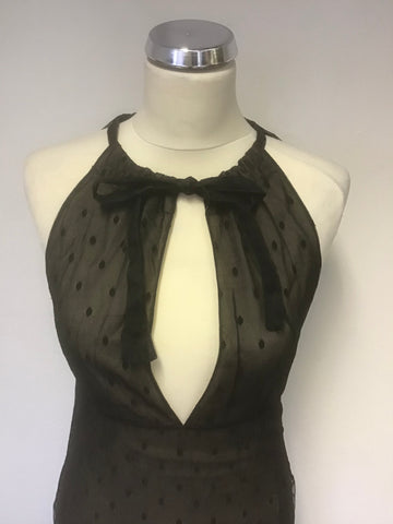 ELSPETH GIBSON BLACK SPOT LACE OVER CREAM SILK SPECIAL OCCASION DRESS SIZE 10