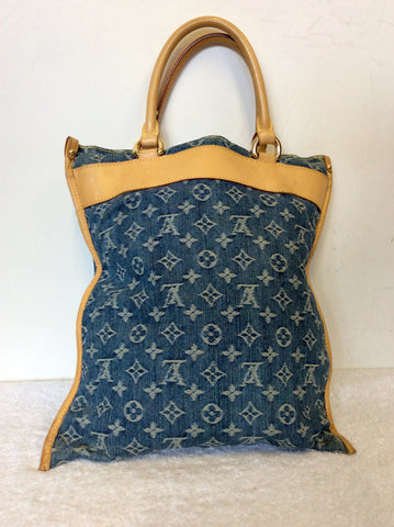 LOUIS VUITTON MONOGRAM BLUE DENIM SAC PLAT FLAT TOTE BAG LTD EDITION