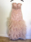 HANIELS PALE PINK NET OVERLAY STRAPLESS PROM/ EVENING DRESS SIZE 6