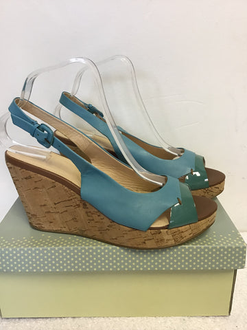BRAND NEW RADLEY TURQUOISE LEATHER WEDGE HEEL SANDALS SIZE 7/40