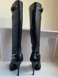 MICHAEL KORS CHEYENNE BLACK LEATHER BUCKLE TRIM HEELED KNEE LENGTH BOOTS SIZE 6/39