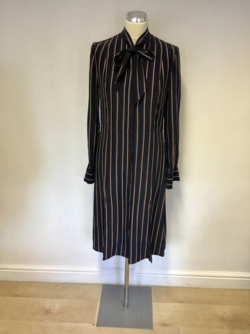 BRAND NEW FRAME NAVY VINTAGE STRIPE TIE NECK SILK SHIRT DRESS SIZE S