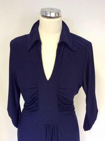 LAURA ASHLEY DARK BLUE V NECKLINE 3/4 SLEEVE DRESS SIZE 12
