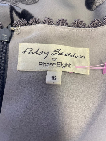 PHASE EIGHT GREY VELOUR FLORAL EMBOSSED LACE STRAP OCCASION DRESS SIZE 16