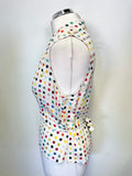 JOSEPH IVORY & MULTI COLOURED SPOT SLEEVELESS TOP SIZE 38 UK 10