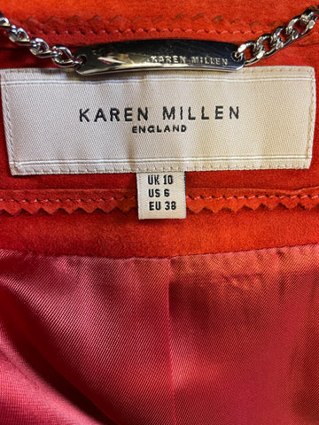 KAREN MILLEN BURNT ORANGE SUEDE ZIP UP BELTED JACKET SIZE 10