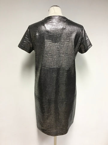 COS SILVER METALLIC & BLACK SHIFT MINI DRESS SIZE S