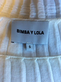 BIMBA Y LOLA WHITE WITH TAN & BLACK STRIPE PLEATED FINE KNIT TOP SIZE S