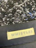 WHISTLES NAVY BLUE SEQUINNED KNEE LENGTH PENCIL SKIRT SIZE 10