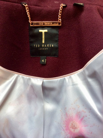 BRAND NEW TED BAKER MAROON WRAP SHORT COAT SIZE 4 UK 14