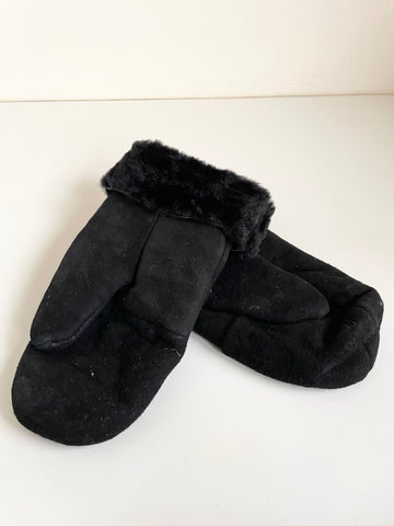 UNISEX DENTS BLACK SHEEPSKIN MITTENS SIZE L