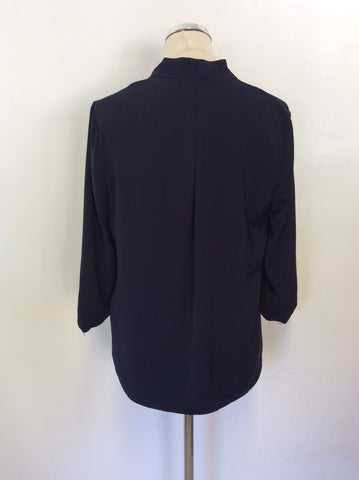 REISS KEATS MIDNIGHT BLUE WRAP ACROSS BLOUSE SIZE 10