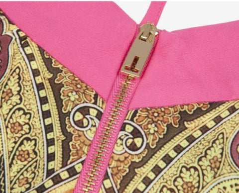 TED BAKER HEVEA PINK & GOLD PAISLEY PRINT STRAPPY ZIP FRONT TOP SIZE M