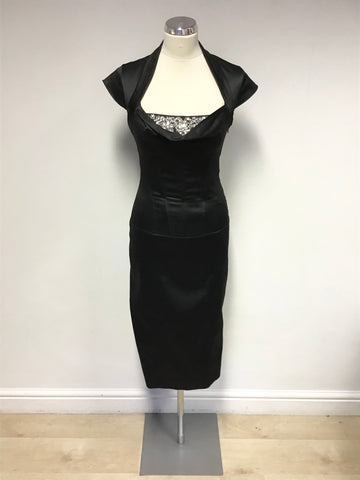 KAREN MILLEN BLACK DIAMANTÉ TRIM CORSET PENCIL DRESS SIZE 10