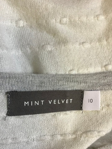 MINT VELVET LIGHT GREY & WHITE SCOOP NECKLINE LONG SLEEVE JUMPER SIZE 10