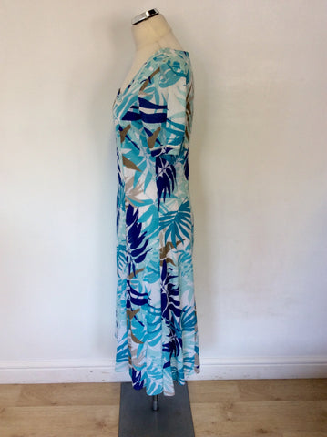 BRAND NEW POMODORO AQUA PALM PRINT COTTON DRESS SIZE 10
