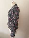 JACK WILLS BLACK & MULTI COLOURED FLORAL PRINT COTTON FITTED JACKETS SIZE 10