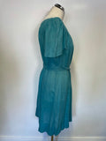 BRORA TURQUOISE ORGANIC LINEN TIE WAIST SHORT SLEEVE SHIFT DRESS SIZE 12