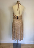 BRAND NEW DEBUT OYSTER BEIGE / NUDE LACE HALTERNECK MARILYN DRESS SIZE 12