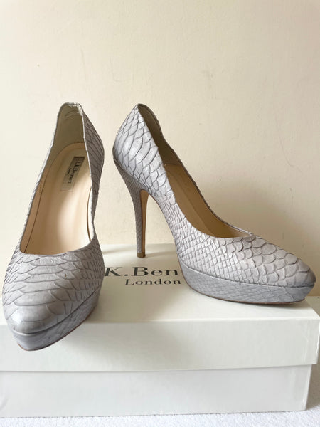 LK BENNETT ANDIE BIRCH (LIGHT GREY SNAKESKIN LEATHER PLATFORM SOLE HIGH HEELS SIZE 7.5/41