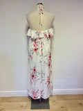 MONSOON WHITE FLORAL PRINT HALTERNECK MAXI DRESS SIZE 18