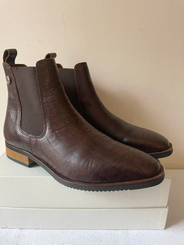 BRAND NEW UNBRANDED DARK BROWN CROC DESIGN LEATHER CHELSEA BOOTS SIZE 7/40