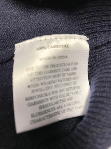 LAARK NAVY BLUE 100% CASHMERE BUTTON TRIM CUFF LONG JUMPER SIZE M