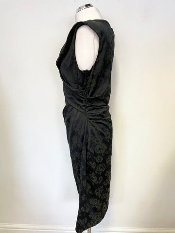 PHASE EIGHT DARK GREEN FLORAL JACQUARD PRINT SLEEVELESS PENCIL DRESS SIZE 16