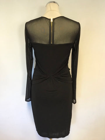 TED BAKER BLACK SEMI SHEER TOP & LONG SLEEVE STRETCH OCCASION DRESS SIZE 2 UK 10