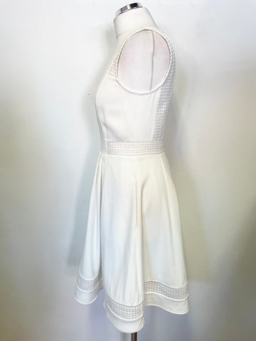 REISS BRITT OFF WHITE EMBROIDERED INLAY FIT & FLARE DRESS SIZE 10