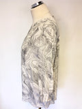 PURE COLLECTION GREY & WHITE PRINT 3/4 SLEEVE SILK BLOUSE SIZE 10