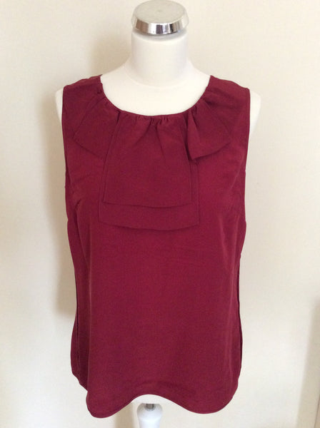 TED BAKER DEEP RED SILK PLEATED TRIM SLEEVELESS TOP SIZE 4 UK 14