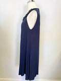 PHASE EIGHT NAVY BLUE EMBELLISHED NECKLINE SLEEVELESS SHIFT DRESS SIZE 12