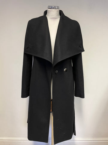 TED BAKER BLACK DANITA WRAP AROSS WOOL & CASHMERE BLEND BELTED KNEE LENGTH COAT SIZE 2 UK 10